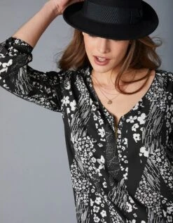 Tunique Col Zippée Manches Longues Imprimée