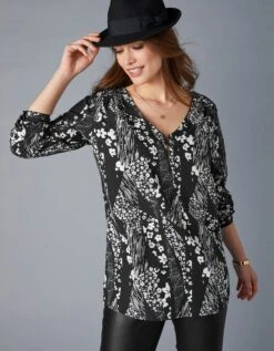 Tunique Col Zippée Manches Longues Imprimée -Femmes Vêtements Magasin 610670 C01 zoomx vue4