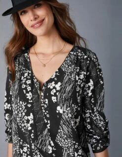 Tunique Col Zippée Manches Longues Imprimée -Femmes Vêtements Magasin 610670 C01 zoomx vue5