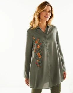 Tunique Boutonnée Col Chemisier Brodée -Femmes Vêtements Magasin 610678 C03 zoomx vue4
