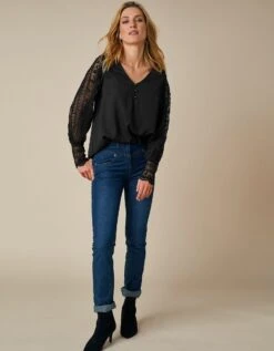 Blouse Macramé Col V Manches Longues, Crêpe Fluide -Femmes Vêtements Magasin 610687 C00 zoomx vue5