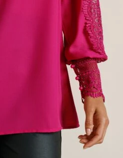 Blouse Macramé Col V Manches Longues, Crêpe Fluide -Femmes Vêtements Magasin 610687 C03 zoomx vue3