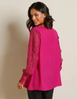 Blouse Macramé Col V Manches Longues, Crêpe Fluide -Femmes Vêtements Magasin 610687 C03 zoomx vue4