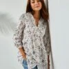 Tunique Boutonnée à Plis Imprimé Fleuri -Femmes Vêtements Magasin 610703 C00 zoomx
