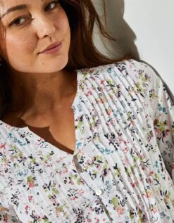 Tunique Boutonnée à Plis Imprimé Fleuri -Femmes Vêtements Magasin 610703 C00 zoomx vue3