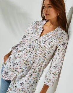 Tunique Boutonnée à Plis Imprimé Fleuri -Femmes Vêtements Magasin 610703 C00 zoomx vue4
