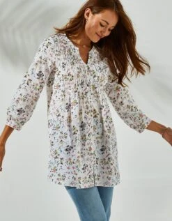 Tunique Boutonnée à Plis Imprimé Fleuri -Femmes Vêtements Magasin 610703 C00 zoomx vue5