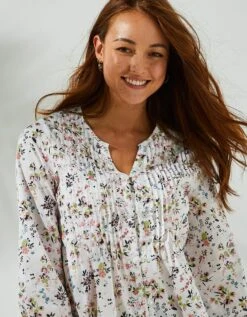 Tunique Boutonnée à Plis Imprimé Fleuri -Femmes Vêtements Magasin 610703 C00 zoomx vue6