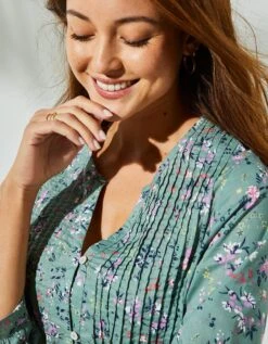 Tunique Boutonnée à Plis Imprimé Fleuri -Femmes Vêtements Magasin 610703 C01 zoomx vue3