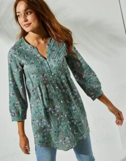Tunique Boutonnée à Plis Imprimé Fleuri -Femmes Vêtements Magasin 610703 C01 zoomx vue4