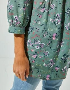 Tunique Boutonnée à Plis Imprimé Fleuri -Femmes Vêtements Magasin 610703 C01 zoomx vue5