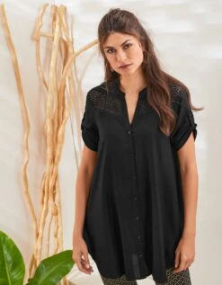 Tunique Boutonnée Macramé Unie -Femmes Vêtements Magasin 610704 C02 zoomx vue3