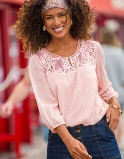 Blouse Macramé Unie, Voile Plumetis -Femmes Vêtements Magasin 610707 C01 zoomx vue3