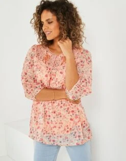 Blouse Macramé Imprimée, Voile Plumetis -Femmes Vêtements Magasin 610717 C00 zoomx vue3