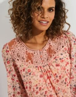 Blouse Macramé Imprimée, Voile Plumetis -Femmes Vêtements Magasin 610717 C00 zoomx vue4