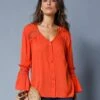 Blouse Unie Détails Macramé -Femmes Vêtements Magasin 610718 C04 zoomx