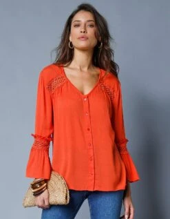 Blouse Unie Détails Macramé