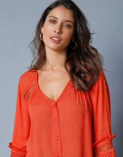 Blouse Unie Détails Macramé -Femmes Vêtements Magasin 610718 C04 zoomx vue3