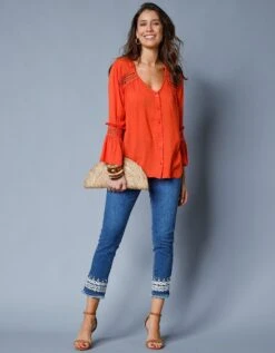 Blouse Unie Détails Macramé -Femmes Vêtements Magasin 610718 C04 zoomx vue4