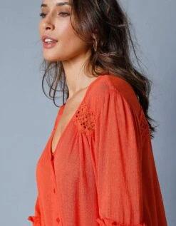 Blouse Unie Détails Macramé -Femmes Vêtements Magasin 610718 C04 zoomx vue5