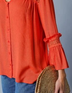 Blouse Unie Détails Macramé -Femmes Vêtements Magasin 610718 C04 zoomx vue6