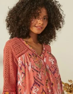 Tunique Imprimée Ample, Détails Macramé -Femmes Vêtements Magasin 610725 C01 zoomx vue3