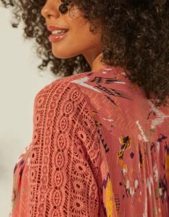 Tunique Imprimée Ample, Détails Macramé -Femmes Vêtements Magasin 610725 C01 zoomx vue5