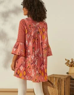 Tunique Imprimée Ample, Détails Macramé -Femmes Vêtements Magasin 610725 C01 zoomx vue6