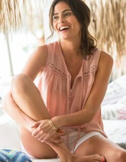 Tunique Unie Sans Manches, Crépon Et Macramé -Femmes Vêtements Magasin 610730 C00 zoomx vue4