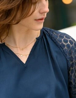 Blouse Unie Manches Dentelle -Femmes Vêtements Magasin 610735 C04 zoomx vue5