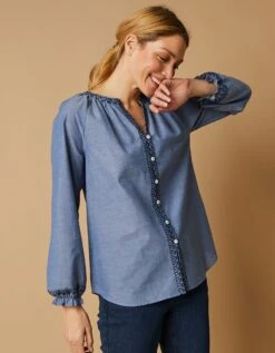 Blouse Boutonnée Brodée Chambray