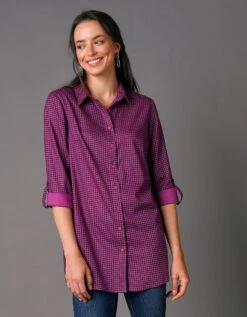 Chemise Liquette Boutonnée Imprimé Carreaux, Crêpe