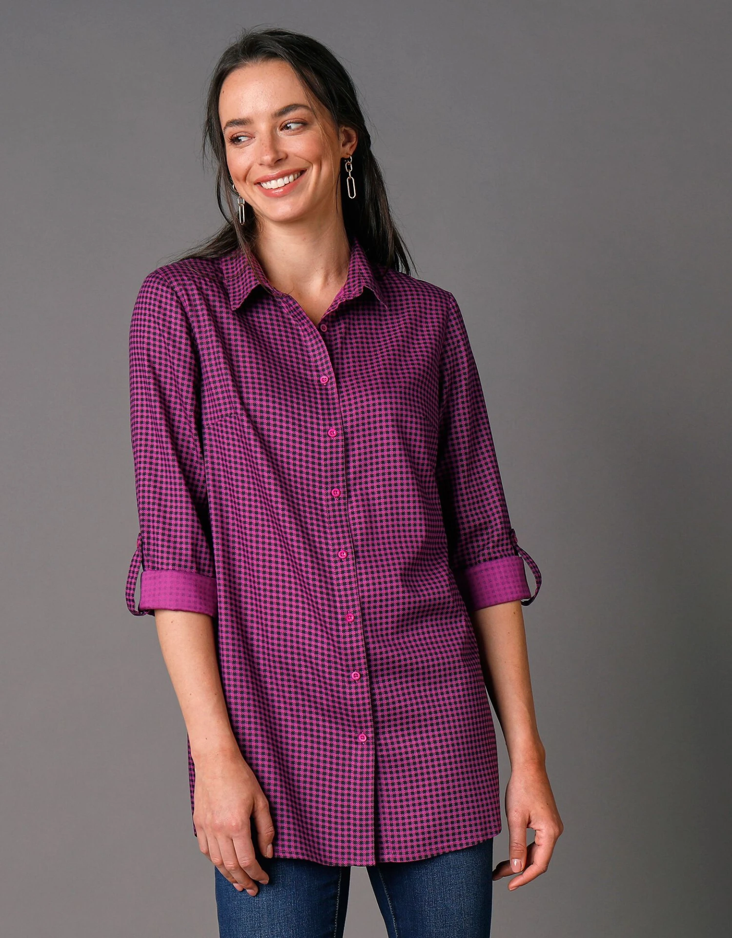 Chemise Liquette Boutonnée Imprimé Carreaux, Crêpe 3 Chemise Liquette Boutonnée Imprimé Carreaux, Crêpe