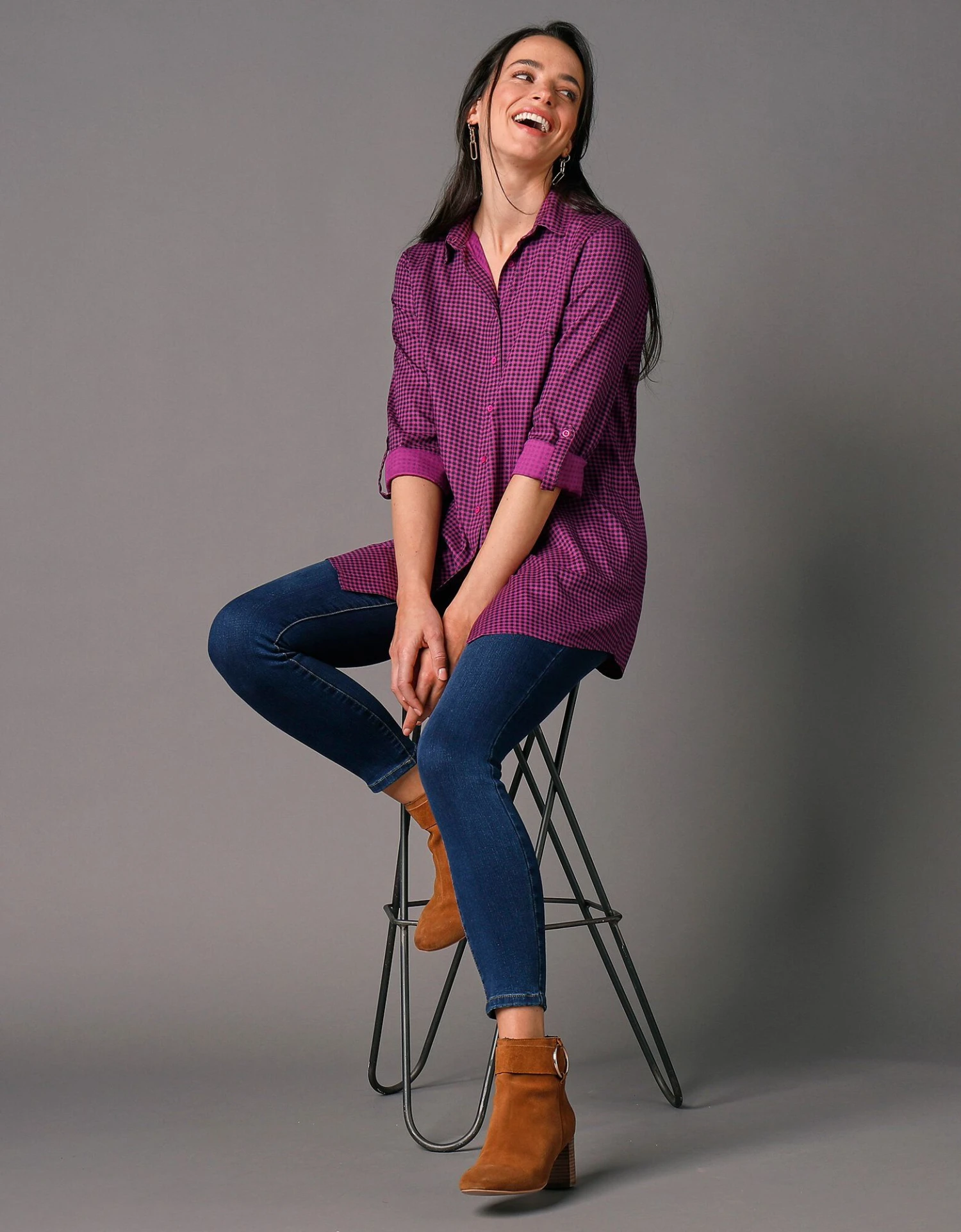 Chemise Liquette Boutonnée Imprimé Carreaux, Crêpe 4 Chemise Liquette Boutonnée Imprimé Carreaux, Crêpe – Image 2