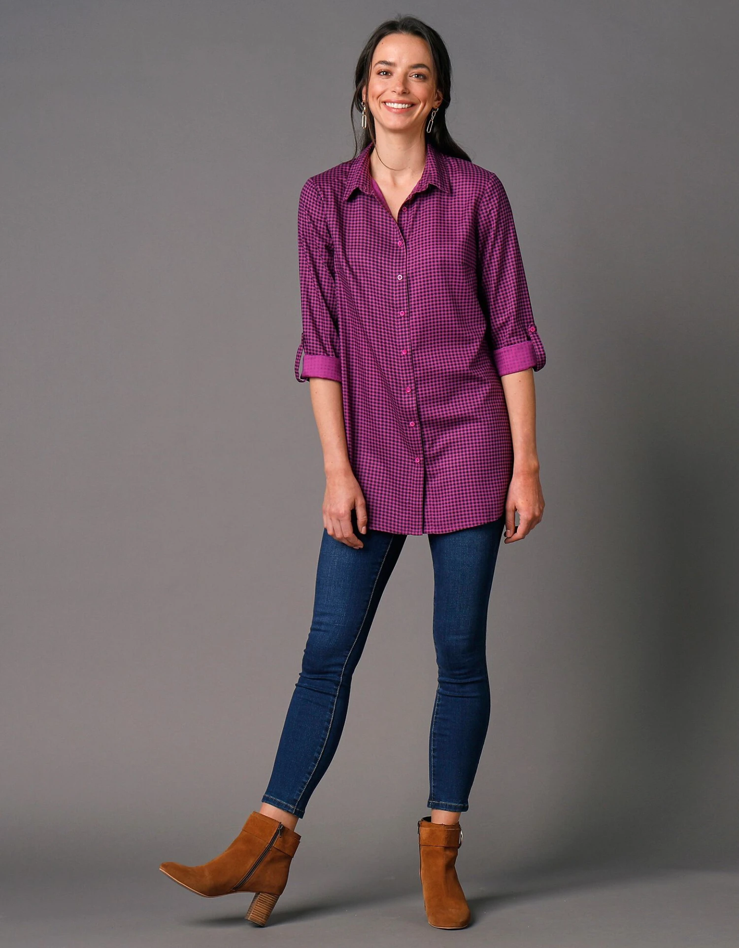 Chemise Liquette Boutonnée Imprimé Carreaux, Crêpe 7 Chemise Liquette Boutonnée Imprimé Carreaux, Crêpe – Image 5