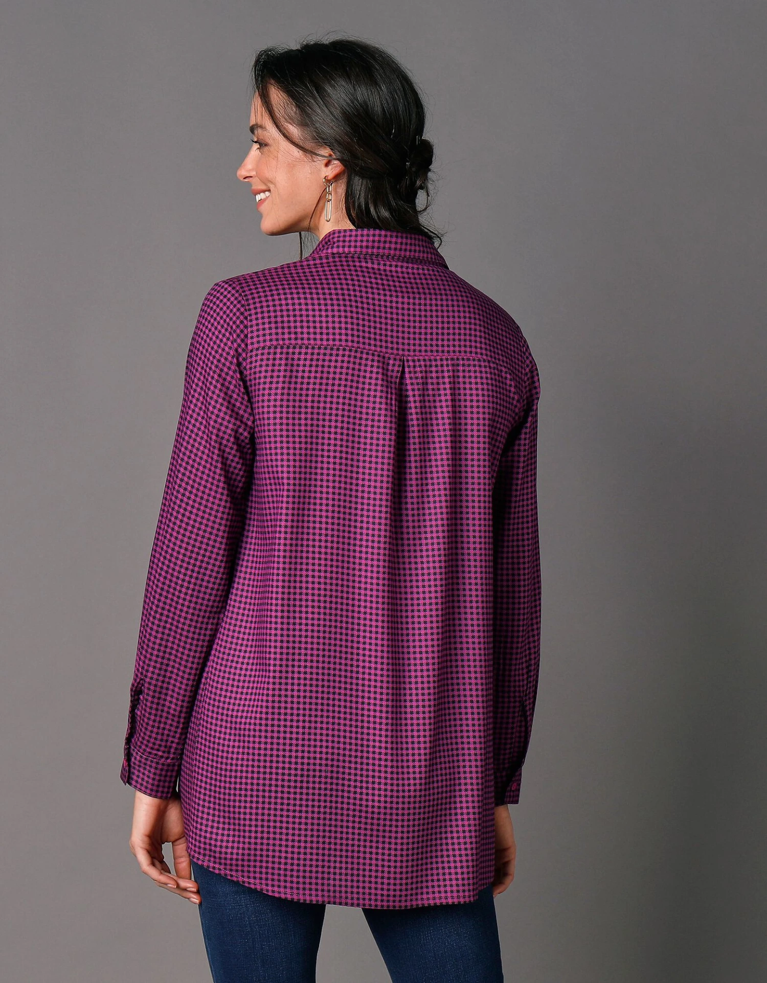 Chemise Liquette Boutonnée Imprimé Carreaux, Crêpe 8 Chemise Liquette Boutonnée Imprimé Carreaux, Crêpe – Image 6