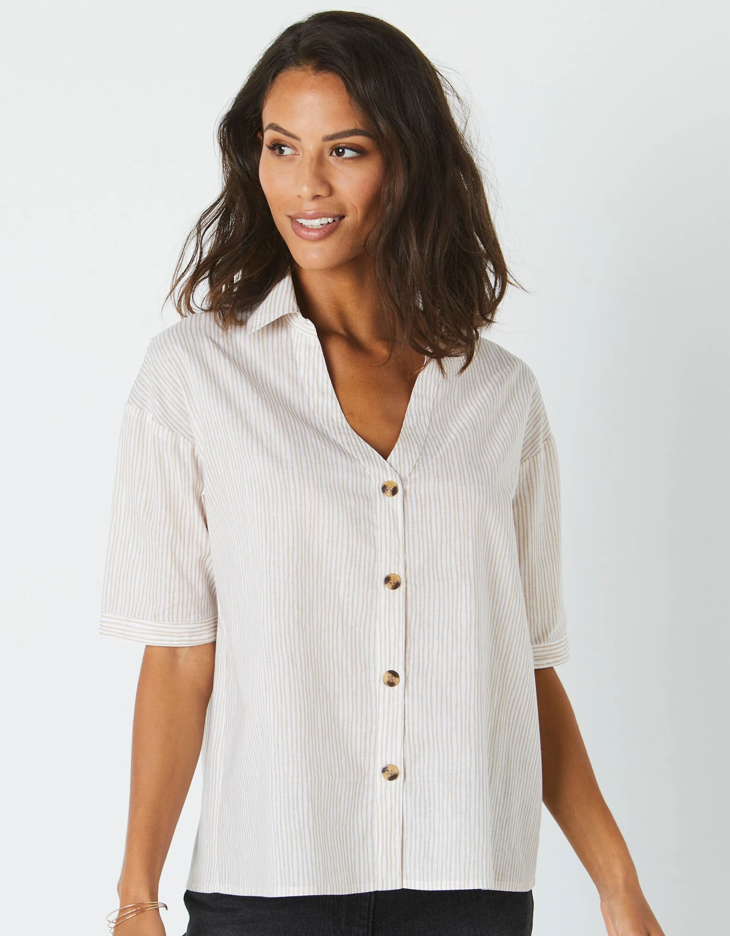 Chemise Manches Coudes Imprimé Rayé, Spécial Petites 3 Chemise Manches Coudes Imprimé Rayé, Spécial Petites