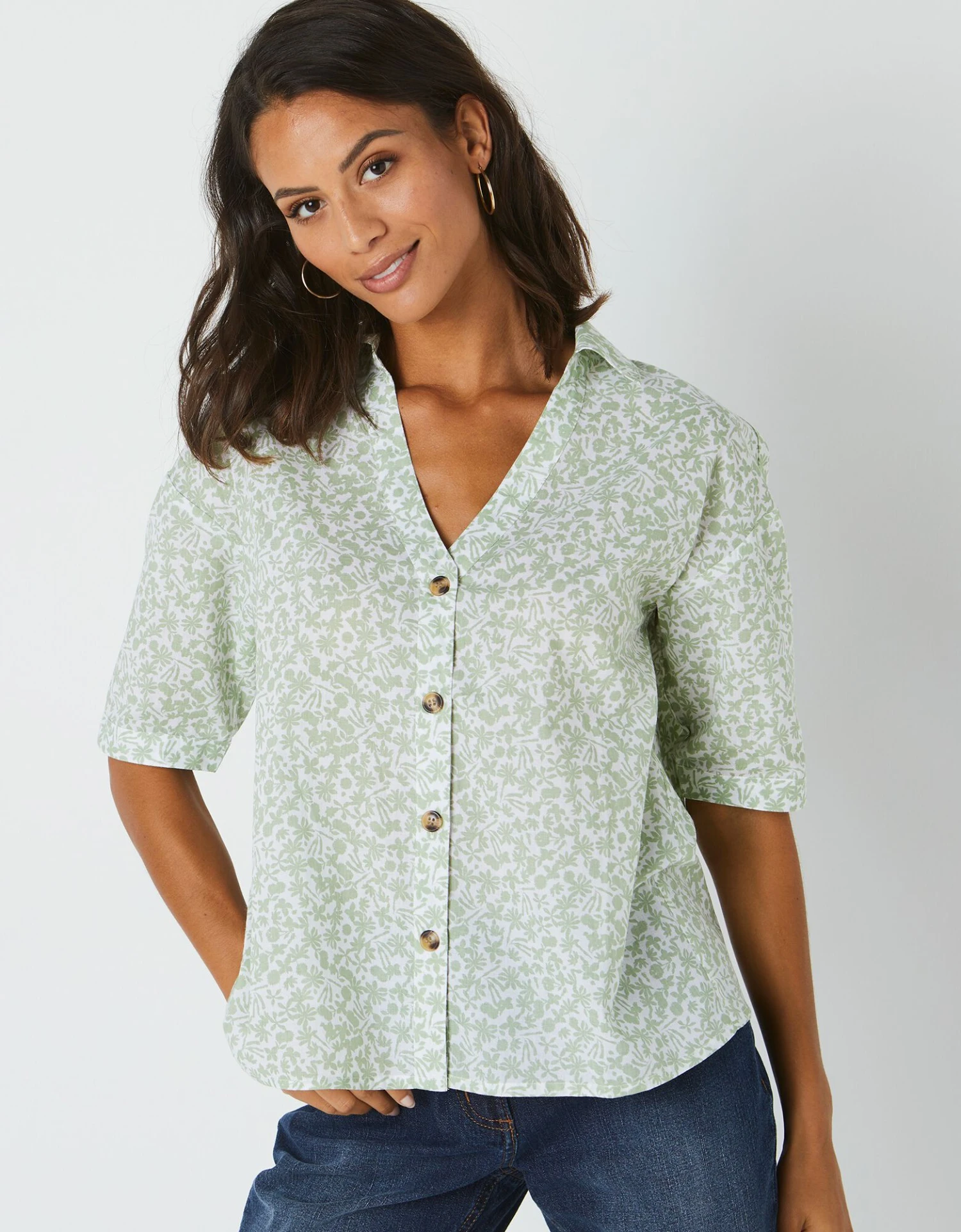 Chemise Manches Coudes Imprimé Fleuri, Spécial Petites 3 Chemise Manches Coudes Imprimé Fleuri, Spécial Petites