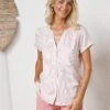 Blouse Boutonnée En Viscose Rayée, Manches Courtes -Femmes Vêtements Magasin 610764 C00 zoomx