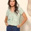 Blouse V Manches Courtes, Crêpe Imprimé Fleuri -Femmes Vêtements Magasin 610769 C00 zoomx