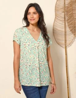 Blouse V Manches Courtes, Crêpe Imprimé Fleuri -Femmes Vêtements Magasin 610769 C00 zoomx vue3