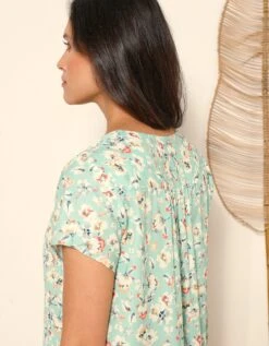Blouse V Manches Courtes, Crêpe Imprimé Fleuri -Femmes Vêtements Magasin 610769 C00 zoomx vue4
