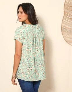 Blouse V Manches Courtes, Crêpe Imprimé Fleuri -Femmes Vêtements Magasin 610769 C00 zoomx vue7