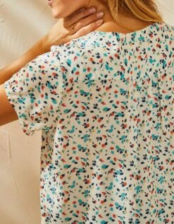 Blouse V Manches Courtes, Crêpe Imprimé Feuilles 10 Blouse V Manches Courtes, Crêpe Imprimé Feuilles -Femmes Vêtements Magasin 610770 C01 zoomx vue4