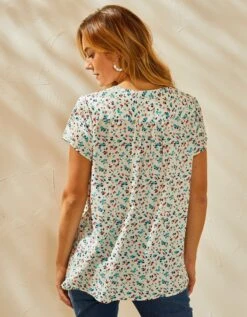 Blouse V Manches Courtes, Crêpe Imprimé Feuilles 11 Blouse V Manches Courtes, Crêpe Imprimé Feuilles -Femmes Vêtements Magasin 610770 C01 zoomx vue5