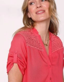 Tunique Macramé Boutonnée Col Tunisien Unie -Femmes Vêtements Magasin 610777 C04 zoomx vue3