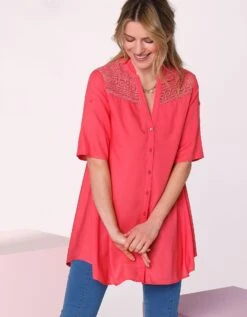 Tunique Macramé Boutonnée Col Tunisien Unie -Femmes Vêtements Magasin 610777 C04 zoomx vue4