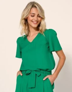 Blouse Unie Col V Manches Courtes