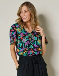 Blouse Imprimée Col V Manches Courtes