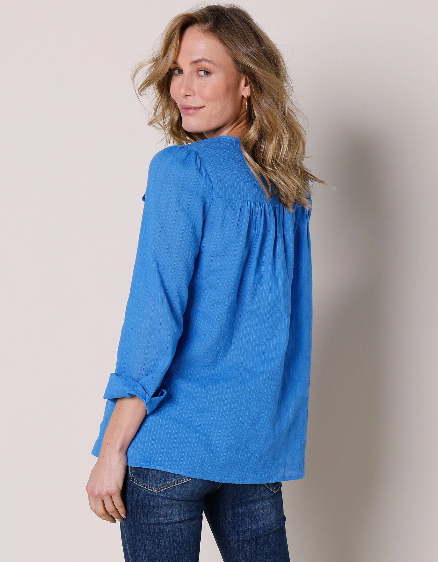 Chemise Boutonnée Coton Texturé, Empiècement Brodé 4 Chemise Boutonnée Coton Texturé, Empiècement Brodé – Image 2